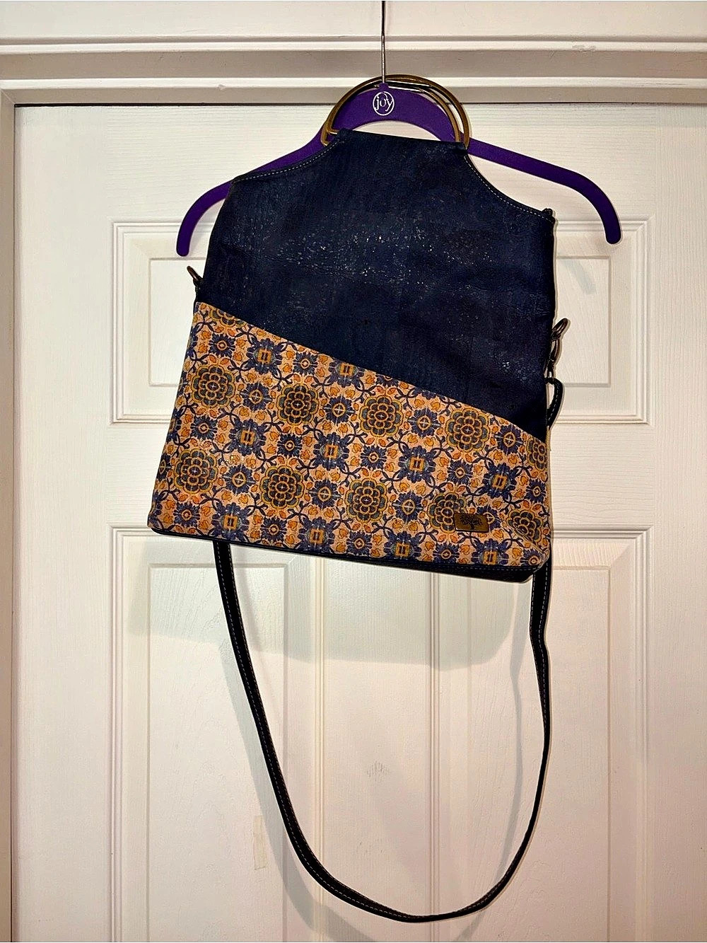 Eco Cork Floral Blue & Orange Cork Crossbody Bag and Matching Wallet from Italy